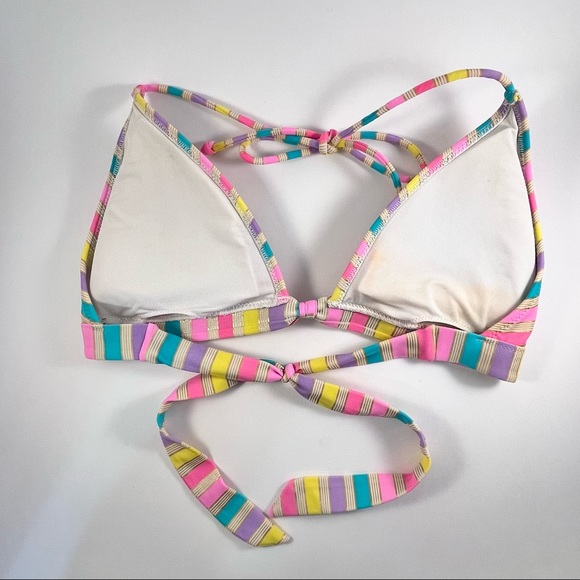 Victoria Secret Bikini Top Multi Color w/ Gold Stripes, Padded w/Back Clasp - Picture 10 of 14